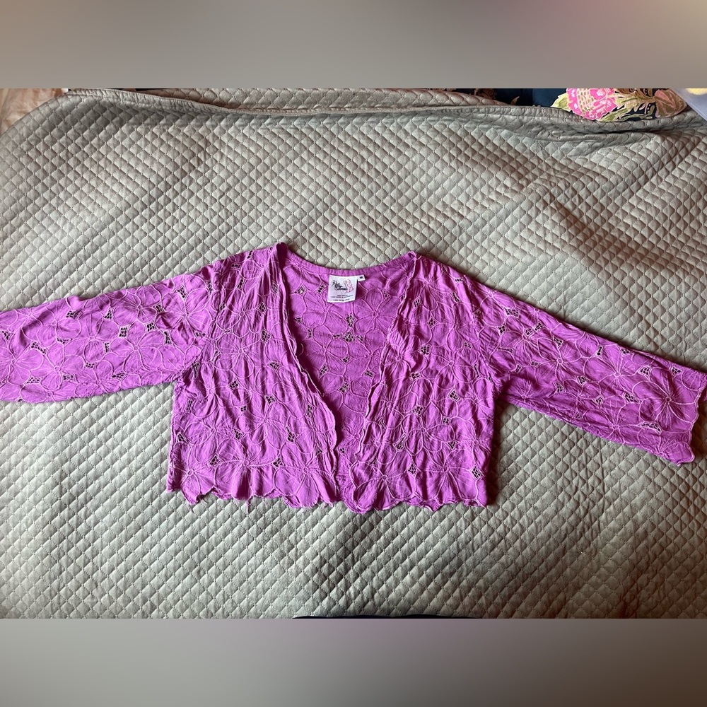 Orchid Pink Floral Open Front Sweater